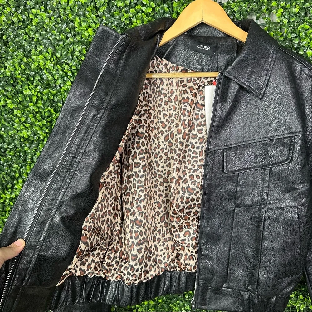 Nwt faux leather Cider Classic Black‎ Leather moto Jacket